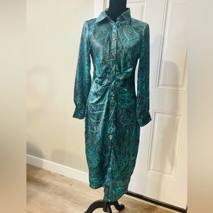 Turquoise printed silk fabric dress, size M